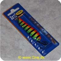 027752018602 - Blue Fox Inkoo blink - 18g - 7cm - Grøn/gul /rød m/sorte tværstreger