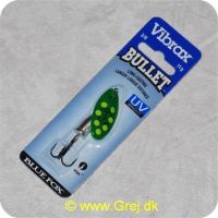027752124075 - Bluefox Vibrax Bullet UV str. 3 - 11 gram - Grøn m/ gule pletter - Sølvklokke