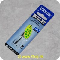 027752124099 - Bluefox Vibrax Bullet UV str. 3 - 11 gram - Gul m/ grønne pletter - Sølvklokke