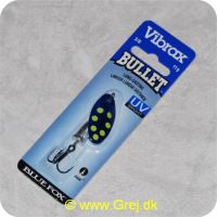 027752124112 - Bluefox Vibrax Bullet UV str. 3 - 11 gram - Blå m/ gule pletter - Sølvklokke