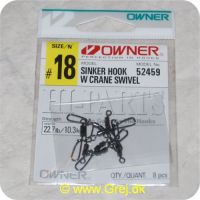 4953873089015 - Owner Sinker Hook w. Crane Swirvel - Styrke: 22.7 lb/10.3 kg
