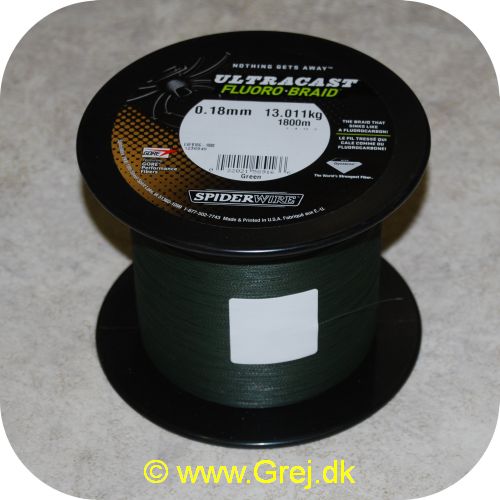 022021589166 - SpiderWire Ultracast Fluoro-Braid 0.18mm - 13.011kg - Mørkegrøn - 2 kr pr. meter - Vælg antal meter