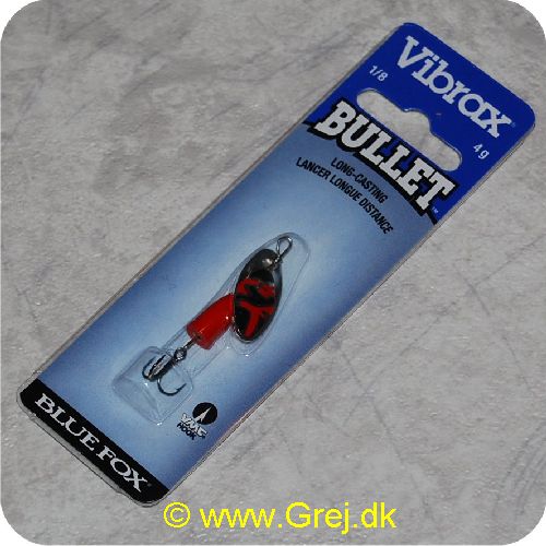 027752115905 - Vibrax Bullet str. 0 - 4g - Sølv med sort/røde aftegninger - Rød messing klokke - VMC trekrog - Langkastende