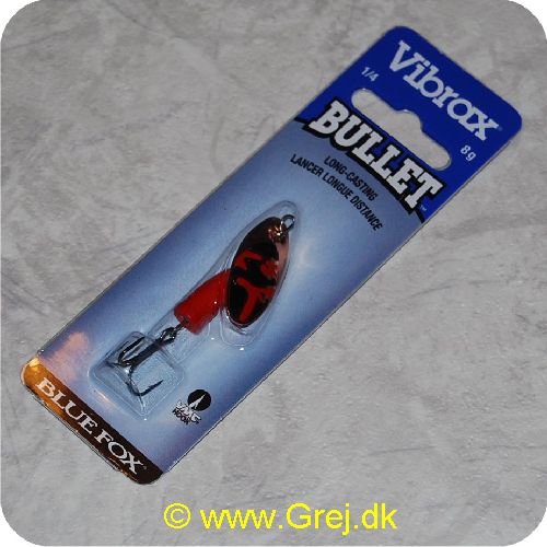 027752116001 - Vibrax Bullet str. 3 - 11g - Kobber med sort/røde aftegninger - Rød messing klokke - VMC trekrog - Langkastende