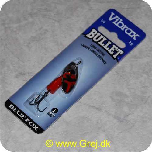 027752116025 - Vibrax Bullet str. 2 - 8g - Sølv med sort/røde aftegninger - Rød messing klokke - VMC trekrog - Langkastende