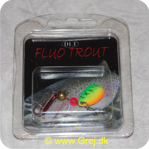 0726658000796 - DLT FluoTrout - Fire Tiger - Grøn/gul/orange - lille let spinner til UL-stang