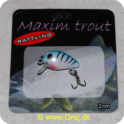 0726658000901 - DLT Maxim Trout  - rattling - 2 cm - med 1 trekrog - Blå/hvid m. sorte streger - Blue Tiger