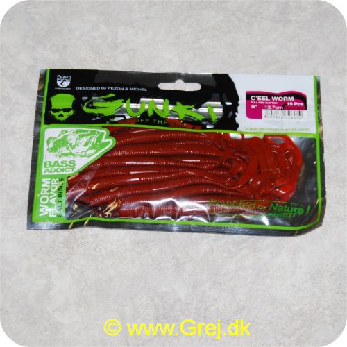 3297830326050 - Gunki C EEL worm 12.7 cm - 15 stk - Brown Oil Rød - Vejledning på bagsiden af pakken