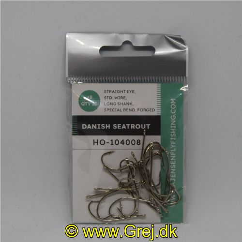 5704041017588 - Danish Seatrout - Straight eye, Std. Wire, Long Shank, Special Bend, Forged - Chrome - 20 stk - Str. 8