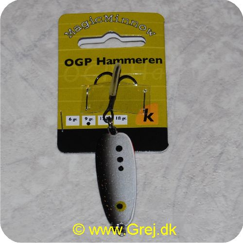 5707549233481 - MagicMinnow OGP Hammeren 9 gram - sort/sølv med sorte pletter - 40mm - MM16110