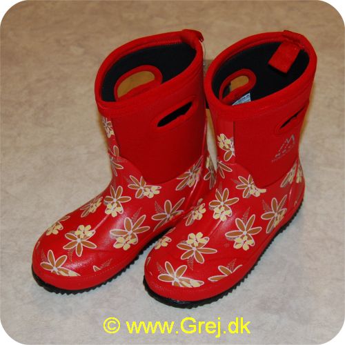5707549289129 - Classic Runway Trend Kids med 5 mm neopren gummistøvler str. 31 - Røde med blomster - Håndtag på skaft gør det let at få støvlerne på