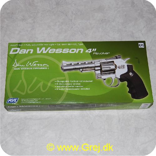 5707843035392 - Pistol Dan Wesson 4 tomme revolver - Type: Co2 - Vægt 878 gram - Cal. 6 mm - Plads til 6 skud.

Der medfølger en lille flaske med skud.
HUSK: Der er ingen Co2 patroner med så bestil også en pakke af det.<BR>
<BR>
Se mere tilbehør og store flasker med kugler i undermenuen : Hardball - Airsoft tilbehør
<BR><BR>
ASG laver hardball våben i meget høj kvalitet. de er lavet efter tegningerne fra de originale våben og med licens fra de originale våben fabrikanter så alt er tilpasset virkligheden så meget som overhovedet muligt.
Tag ikke fejl af denne fabrikat og de mange *Plastic* Hardball våben producenter som ikke kan holde. Denne fabrikat giver garanti på produkterne og er blandt markedets bedste.
<BR><BR>
Disse våben må kun sælges til personer over 18 år. Du accepter ved bestilling at du er over 18 år.