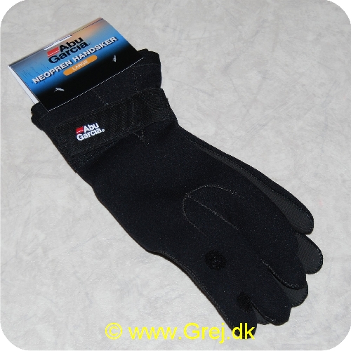 5711044127763 - Abu Garcia Neopren handsker - str. L - Sorte - Tommel og pegefinger kan frigøres, så du kan mærke linen m. m. - Velcrobånd ved håndleddet