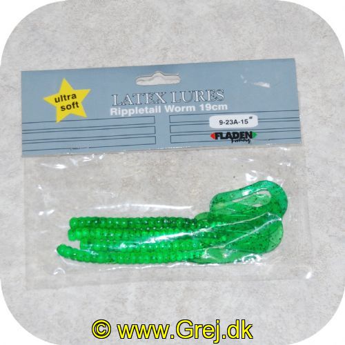 7392080923151 - Fladen Latex lures rippletail worm 19cm - Farve: Klar grøn m/ sorte nister