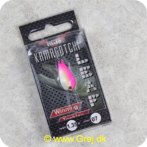 758LF0013B7 - Milo Kamagotchi Leaf - Pink/hvid Skeblink 1.35g - monteret med Carbon enkeltkrog