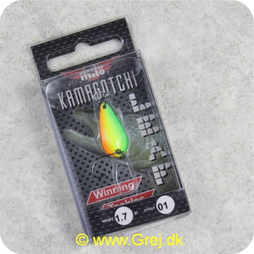 758LF0017B1 - Milo Kamagotchi Leaf - Grøn/gul/orange Skeblink 1.7g - monteret med Carbon enkeltkrog