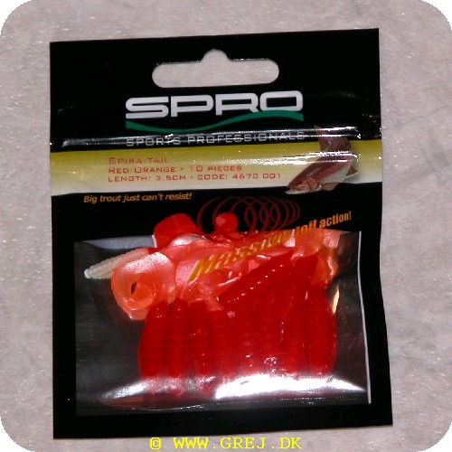 8716851112282 - Spira-Tail jigs - Red/Orange - 3.5 cm - 10 stk pr. pakning<BR>
Big trout just cant resist!<BR>
Small twisterlike tails with a small scoop at the end generating massive tail action! Simply fish them on a hook or on a jighead; Trout go wild!!!<BR>
Perch and Zander love them too!