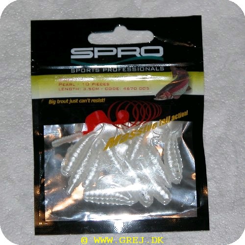 8716851112329 - Spira-Tail jigs - Pearl - 3.5 cm<BR>
Big trout just cant resist!<BR>
Small twisterlike tails with a small scoop at the end generating massive tail action! Simply fish them on a hook or on a jighead; Trout go wild!!!<BR>
Perch and Zander love them too!