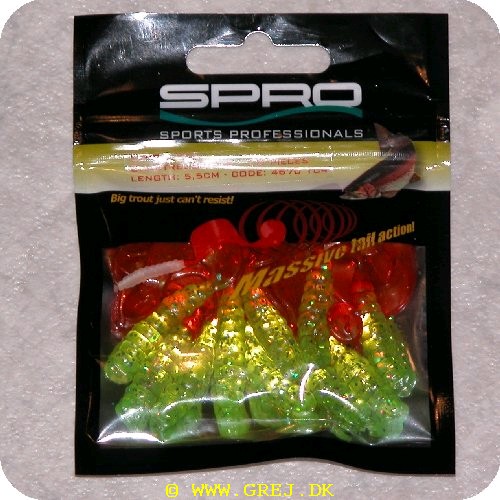 8716851112374 - Spira-Tail jigs - Gul/Rød - 5.5 cm - 10 stk pr. pakning<BR>
Big trout just cant resist!<BR>
Small twisterlike tails with a small scoop at the end generating massive tail action! Simply fish them on a hook or on a jighead; Trout go wild!!!<BR>
Perch and Zander love them too!