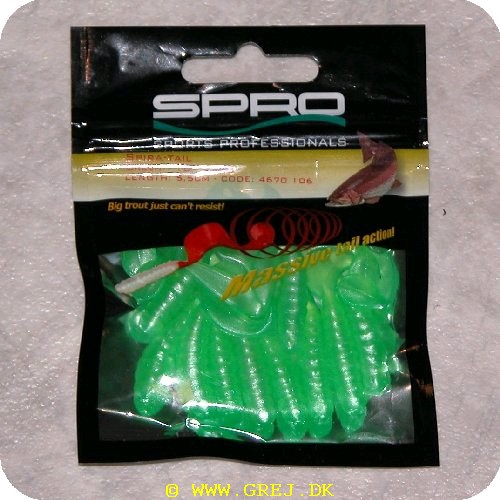 8716851112398 - Spira-Tail jigs - Grøn - 5.5 cm - 10 stk pr. pakning<BR>
Big trout just cant resist!<BR>
Small twisterlike tails with a small scoop at the end generating massive tail action! Simply fish them on a hook or on a jighead; Trout go wild!!!<BR>
Perch and Zander love them too!