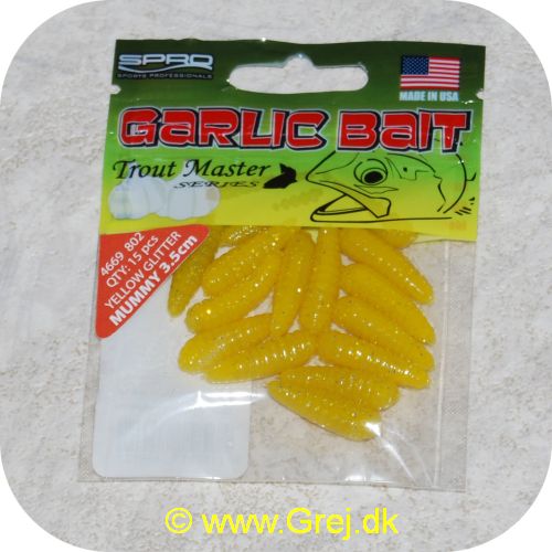 8716851249612 - Garlic Bait Trout Master 3.5 cm - Mummy - 15 stk - Gul Glitter - Pupper