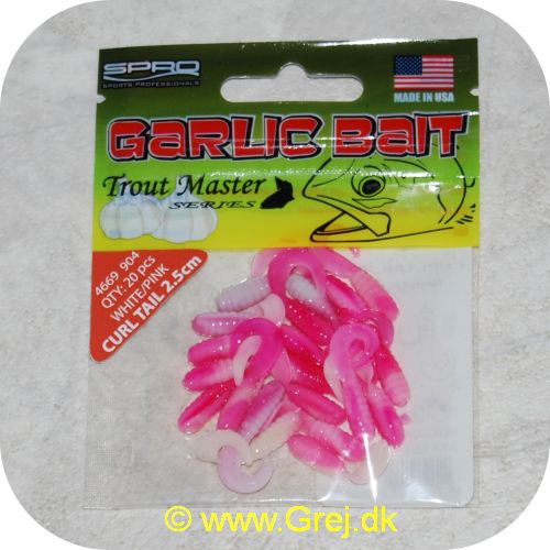 8716851249698 - Garlic Bait jighaler 2.5 cm - Curl Tail - 20 stk - Hvid/pink