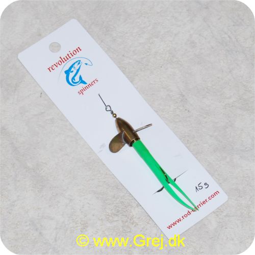 DEV15GR - Devon Kondomspinner med propel 15 gram - Messing propel - Grøn hale