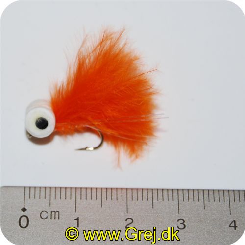 F033 - Dolly m/sorte øjenprikker - Orange (Flue med hvide skumøjn)
