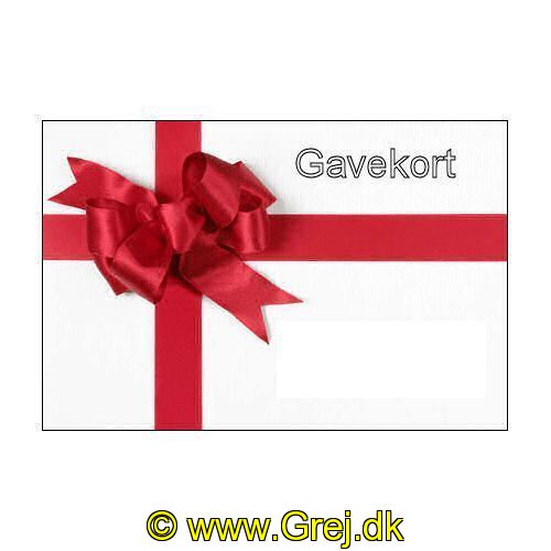 GAVEK100 - Gavekort til Grej.dk butikken og Filskov Fiskesø - Værdi kr. 100,-<BR>
Gavekortet sendes i pænt omslag med billede.