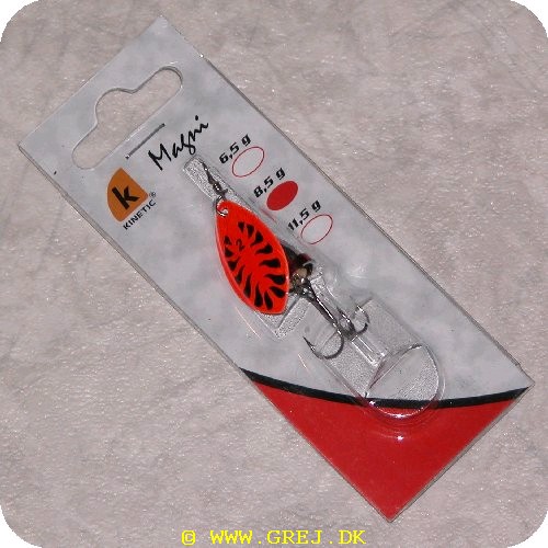 MAGNI05 - Kinetic Magni spinne - Orange blad med sorte flammer - Sølv søjle med rød streg - 8,5 gram