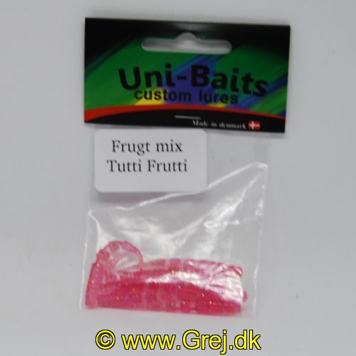 UN0601T - Uni-baits gummidyr. med en livlige og lokkende gang i vandet 7 stk Farve : Pink med Sølv - Duft tutti frutti 
kan bruges som buster til micro blink