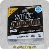 024777708273 - Sufix - Advance Monofilement HPE - 0.25 mm/6.1 kg 300meter
Sufix Advance Clear blev årets vinder inden for monofil liner på EFFTEX 2017.
Firmaet bag Sufix-linen har udviklet en proces (magnetisk ekstruderings-proces). der trækker HMPE molekylerne mod overfladen af linen. hvilket skaber en holdbar. slidstærk overflade uden at ofre linens smidighed og fremragende egenskaber. 
Hyper Copolymer brugt i Advance giver linen dets smidige egenskaber. Smidighed i kombination med G2 Precision Winding skaber en så godt som "hukommelsesfri" line. der manøvrer perfekt og er ideel til præcise kast.
Sufix Advance holder meget længere under solrige betingelser. og i teorien er linen mindre synlig end almindelig nylon. Det lave stræk. som linen har. forbedrer præstationer. line-kontrol og krogningsevne.
En line med extra mange gode egenskaber. som er:
Slidstærk
Smidig
Lav hukommelse
Lav friktion
Lavt stræk
Følsom    
Langt kastende
Glat
