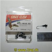 047708728461 - JIGS & LURES - NON-LEAD BLACK SINGLE WHITE EYE BALL HEAD JIG WITH BARB 1/16OZ - Model:NLJB05-116 - Enheder per pakke: 5