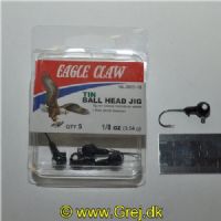 047708728478 - JIGS & LURES - NON-LEAD BLACK SINGLE WHITE EYE BALL HEAD JIG WITH BARB 1/8OZ - Model:NLJB05-18 - Enheder per pakke: 5