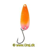 4005652821535 - Pro Staff Series Swindler Spoon - 30mm. - Vægt:2.3g. - Farve:Orange/Pink-Glitter, UV - 001 6067 201<br>With a tumbling run for more passive trouts. Can be guided extremely slow. Top in the cold season.