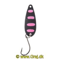 4005652821559 - Pro Staff Series Swindler Spoon - 30mm. - Vægt:2.3g. - Farve:Sort/pink, UV - 001 6067 203<br>With a tumbling run for more passive trouts. Can be guided extremely slow. Top in the cold season.