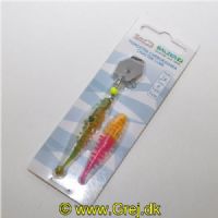 4005652844459 - Trout Collector, gummi chatter lure - Vægt:2.15g. - Farve:Titan - 001 6097 100<br>This bait has it all: We combine the advantages collectors of Cheburashka and Chatter lure. The metal plate provides a high water resistance when retrieving. Since the plate is mounted so that it can move, it swings from left to right with high frequency and really shakes the lure along with the Trout Collector. At the same time, the soft lure has maximum freedom of movement as the hook can move freely. The lure with the golden plate is used in murky water, the one with the titanium-coloured plate in clear water.
Comes with 2 Trout Collectors! The tungsten beads are available in 4 different weights.