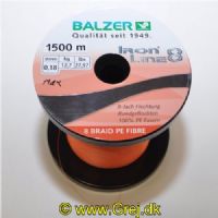 4005652860367M - Iron Line 8 fletline - 0,18mm - Brudstyrke:12.7kg. - Farve:Orange - Vælg antal meter