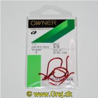 4953873095573 - Owner Super Needle Point - SSW Red Finish - Model: 5115-133 - Enkeltkroge - 5 stk - Str. 3/0