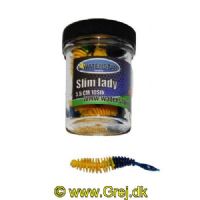 747191999200 - Waterstar - Rubber Baits - Model: Slim Lady - 5,5 cm - 10 stk. - Farve: Gul/Lyseblå - Smag: Banan