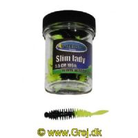 747191999392 - Waterstar - Rubber Baits - Model: Slim Lady - 5,5 cm - 10 stk. - Farve: Gul/Sort - Smag: Hvidløg