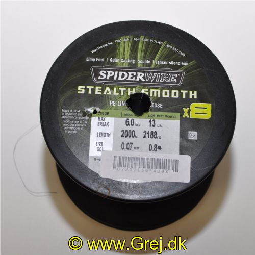 022021663439X - SpiderWIRE Stealth Smooth - Fletline X8 0,07 mm - 6,0 kg - Moss Green - Pris pr. meter - Vælg meter