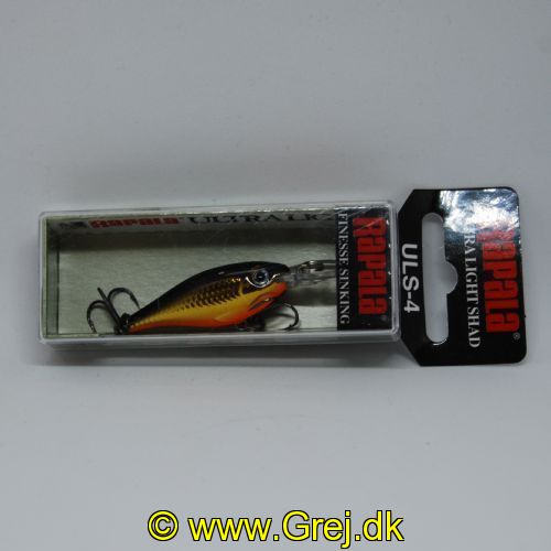 022677194134 - Rapala Ultra Light Shad - Gold - 4cm/3g - Arbejdsdybde: 1.2-1.5m - Sort/Guld/Orange - Lille i størrelse men stor i fiskeevne - Monteret med Premium VMC Black Nickel trekroge