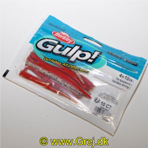 028632987377 - Berkley Saltvands Gulp - 10 cm lange Fat Sandworm - Red Belly Shrimp - 10 stk