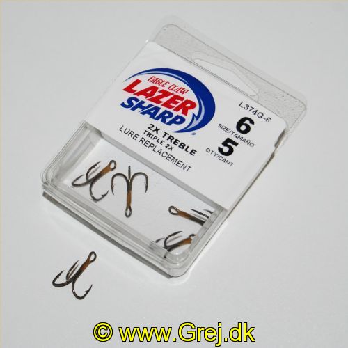 047708172639 - G-PACK - LAZER 2X TREBLE REG SHANK CURVED POINT - Model:L374GH-6 - BRONZE - Enheder per pakke: 5