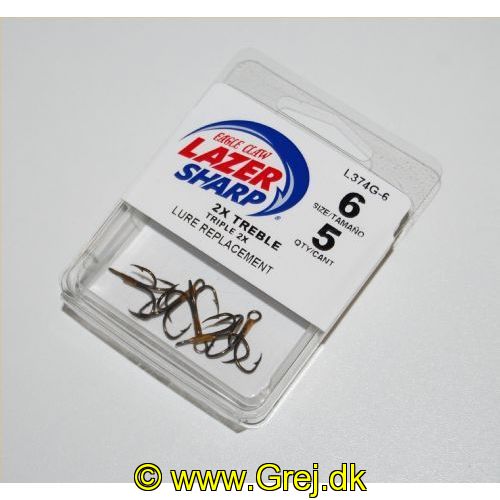 047708172639 - G-PACK - LAZER 2X TREBLE REG SHANK CURVED POINT - Model:L374GH-6 - BRONZE - Enheder per pakke: 5