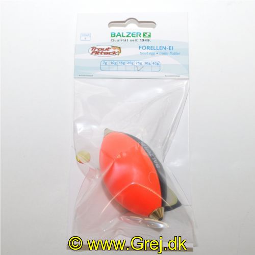 4005652155104 - Trout Attack, trout egg flåd - Vægt:25g. - 001 6049 025<br>Developed for surface fishing for trouts. Guarantees long casts and even at long distance a good visibility. Available from 10 to 25g. On each package is a self assembly manual.