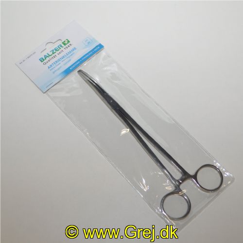 4005652162478 - Arterieklemme, buet - Længde:20cm. - Farve:Sølv - 001 8437 020<br>Artery clamp curved tip 20cm