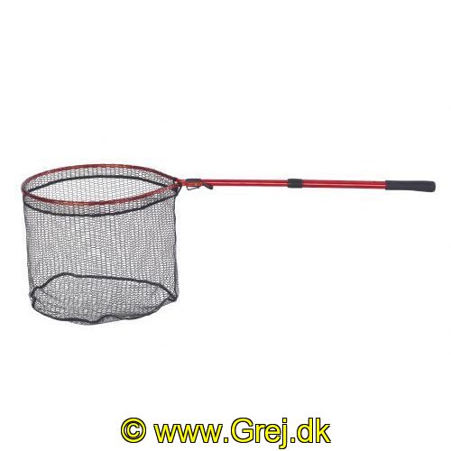 4005652806365 - Shirasu Shot Net, fjederpåvirket teleskop - Længde:135cm. - Farve:Rød - 001 8220 100<br>The ideal landing net for all mobile anglers. The landing net can be controlled with one hand during play. During fishing it is fastened with the help of the belt-clip folded onto the belt. Take the landing net out of the belt during play; the top is folded out by means of a simple movement of the hand. You push a button and the landing net slides out to its full length automatically by means of a spring mechanism. With a rubberised net!