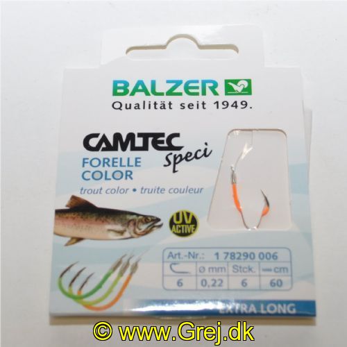 4005652817538 - Camtec Speci ørredforfang med UV-krog - Længde:60cm. - 001 7829 006<br>Camtec Trout colored, leader length 60cm UV #6